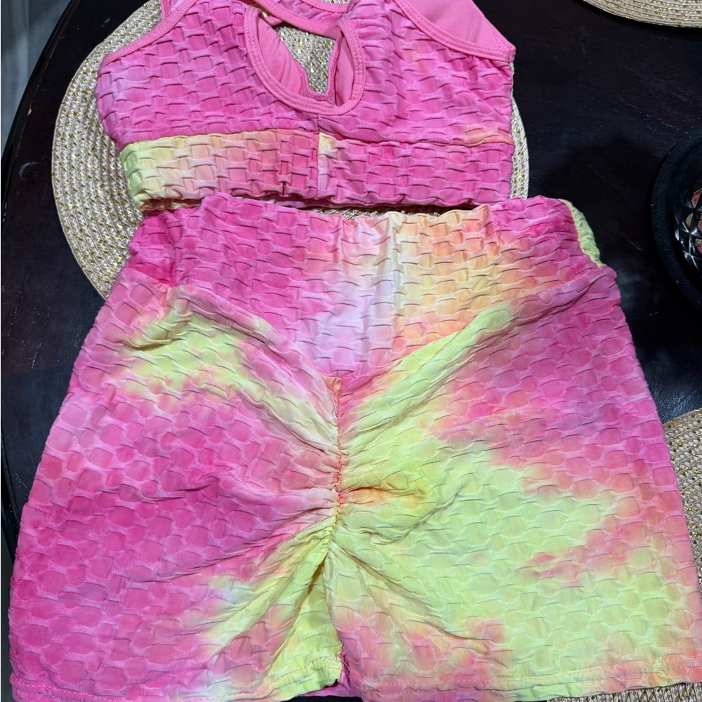 Pink and Yellow Textured Two-Piece Set